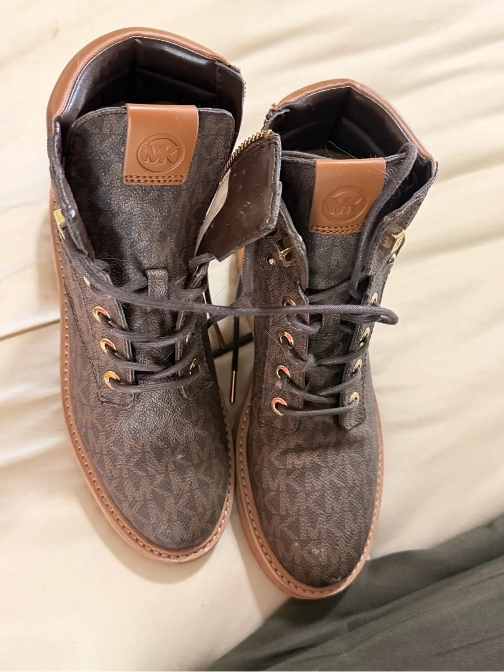 Michael Kors Brown Logo Lace-Up Platform Combat Boots